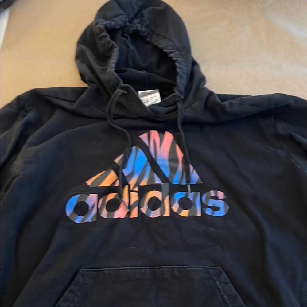 Adidas Black Hoodie with Multicolor Logo - Picture 1 of 4